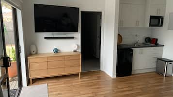 Fridge, microwave, coffee/tea maker, electric kettle