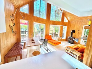 Smart TV, fireplace, video games, books