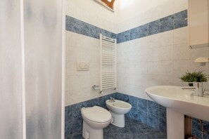 Douche, sèche-cheveux, bidet, serviettes fournies