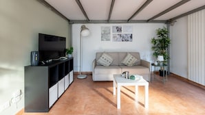 A living room with a sofa, TV, and a coffee table. - GuestHost - Cozy studio apartment of about 50 sqm with mezzanine, located on the ground floor (one step at the entrance), able to comfortably accommodate up to 4 people. The accommodation is located in a quiet neighborhood, with all the main services. Wi (Pisa)