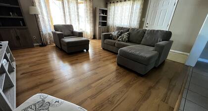 Quiet neighborhood, relaxing wrap around deck with fire pit. Short walk to town.