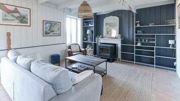 Télévision, cheminée, espaces bureaux