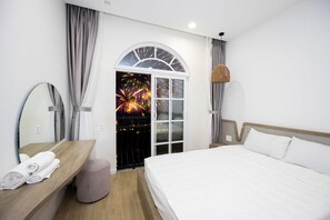 Premier Quadruple Room, Multiple Beds, Balcony, Beach View | Premium bedding, down comforters, memory foam beds, free minibar items