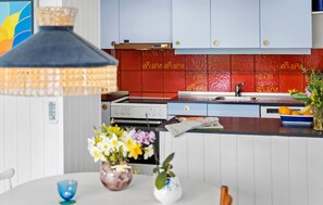 ثلاجة، موقد طهي مسطح، غسالة أطباق، ماكينة لصنع القهوة/الشاي