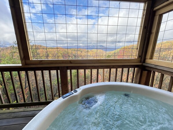 Outdoor spa tub - Honeymoon View #1 WOW! The View is fantastic and private. (Sevierville)