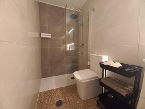 シャワー、ヘアドライヤー、タオル、トイレットペーパー