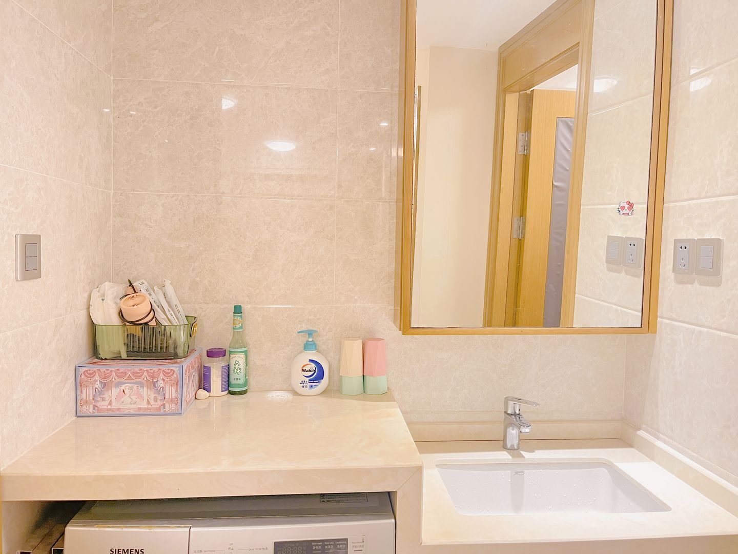 Hair dryer, soap, shampoo, toilet paper