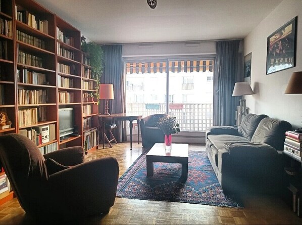 Télévision, lecteur de DVD, livres, chaîne hi-fi