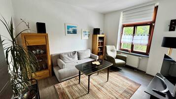 Fernseher, DVD-Player, Bücher, Stereoanlage