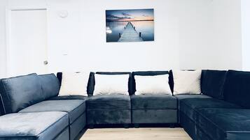 Smart TV, fireplace, table football