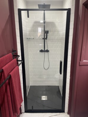 Hair dryer, towels, toilet paper - Rushes Lake - a high end one double bedroom boutique style Gite.  (Viré-en-Champagne)