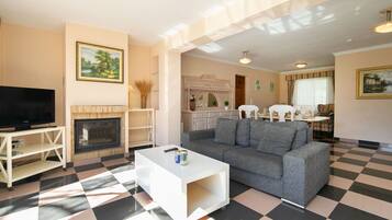TV, fireplace
