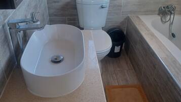 Shower, towels, toilet paper