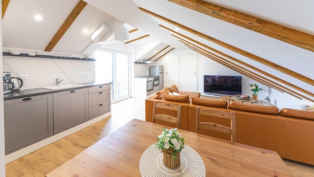 A modern loft apartment with a kitchen, dining area, and living space. - Beautiful apartment in Kastel Novi (Kastel Novi)