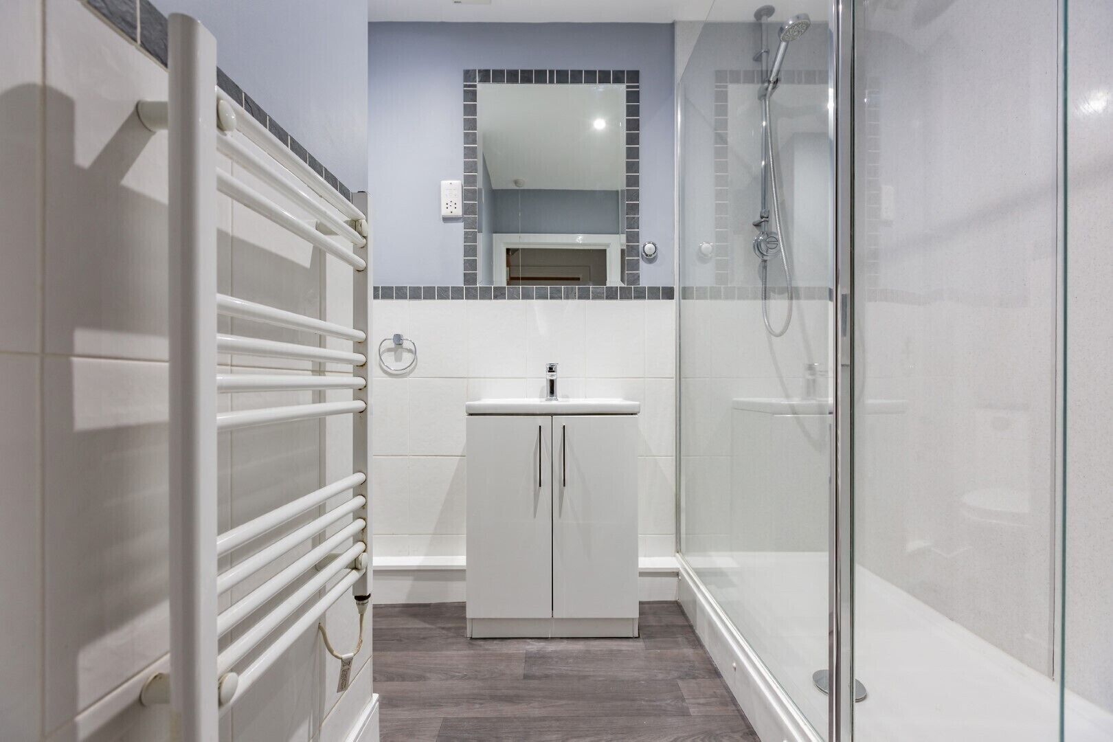 Shower, towels, soap, toilet paper
