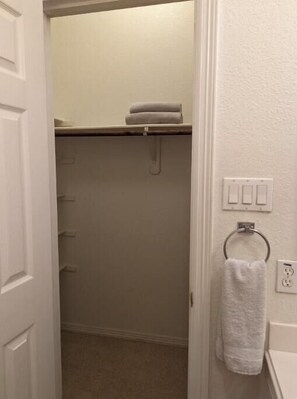 Towels, soap, shampoo, toilet paper