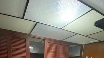Shower, rainfall showerhead, towels