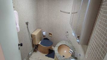 Hair dryer, towels, toilet paper