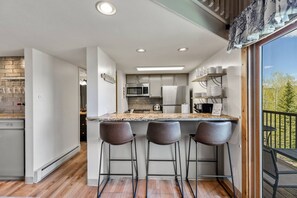 Have your breakfast and coffee at the counter or out on the porch in the morning! - Updated-SkiLocker-Heated Pool-HotTub-Near Free Bus (Steamboat Springs)