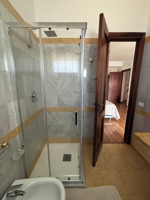 Shower, hair dryer, bidet, towels