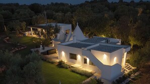 A modern house with a swimming pool, surrounded by a well-maintained garden and a stone wall. - LaCasa Apulia (Ceglie Messapica)
