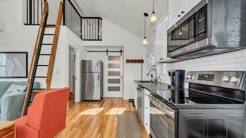 Frigorífico, microondas, horno y placa de cocina