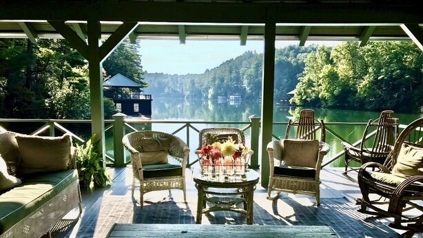 Terrace/patio - Luxury Lake Rabun Cabin - restored lakefront w/ stunning views fr/every room! (Lakemont)