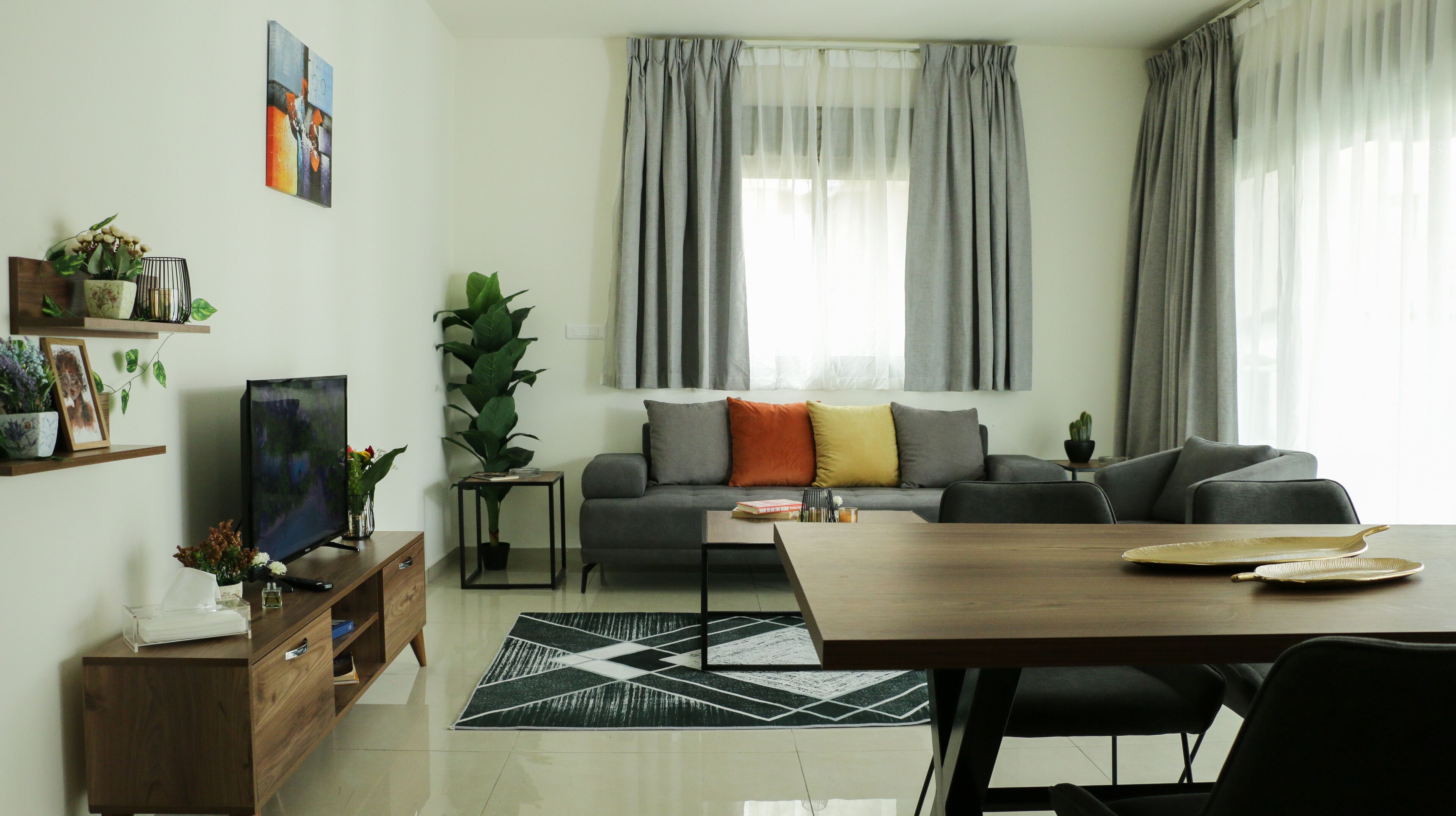 Apartamento premium, 3 quartos, para não fumantes, cozinha | Área de estar | Smart TV 40 polegadas com canais via satélite, impressoras