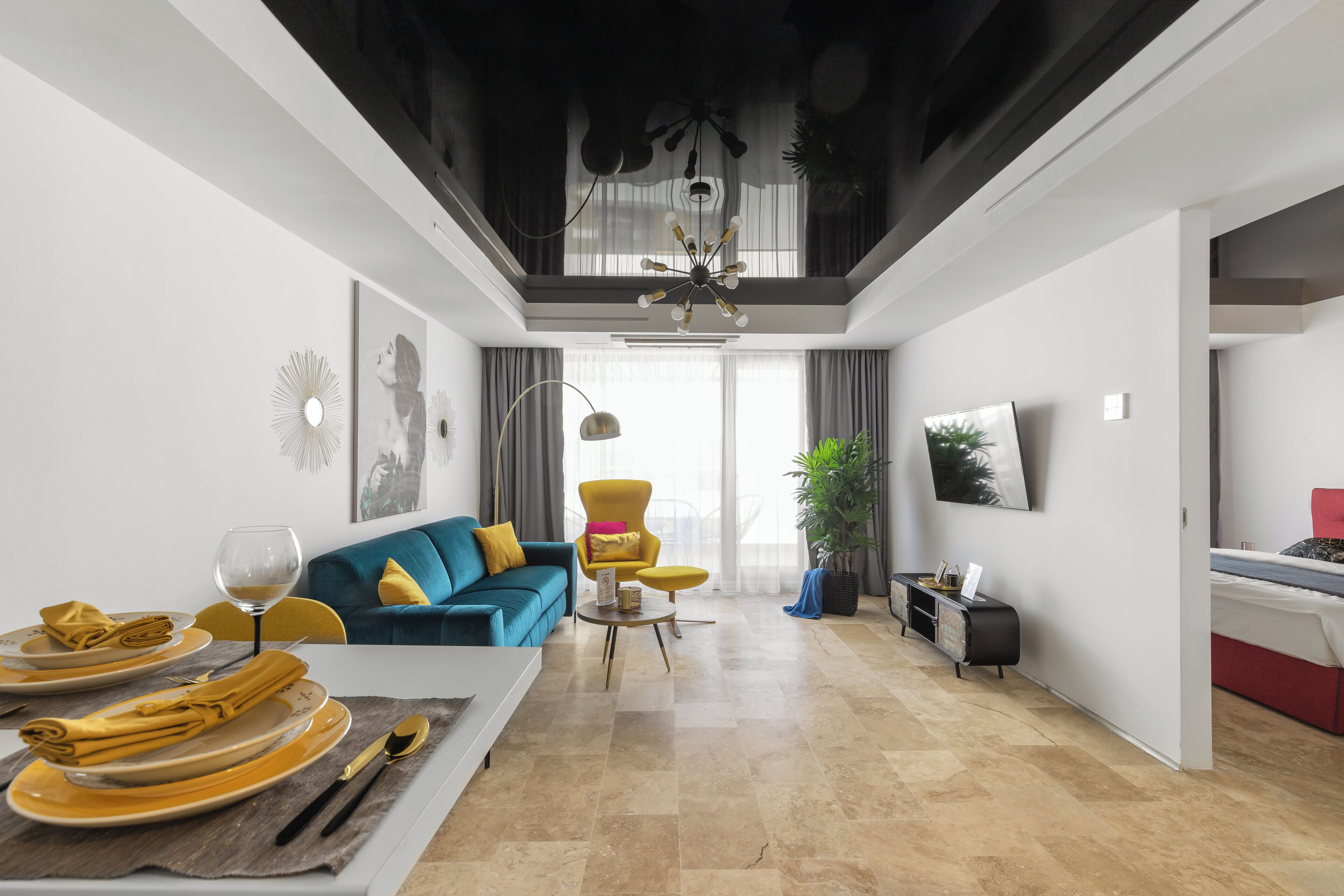 Superior Apartment, Sea View | Living area | 65-inch Smart TV with cable channels, heated floors