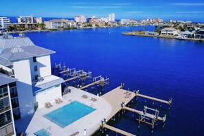 Outdoor pool - Vanderbilt Beach Condo, Bay Views, NEW Saltwater Pool, Walk to Beach (North Naples)
