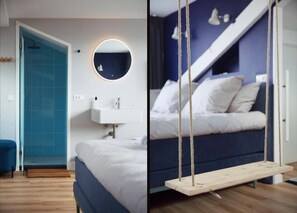 Kolmen hengen design-huone, useita sänkyjä | 1 makuuhuone, yksilöllisesti sisustettu, yksilöllisesti kalustettu