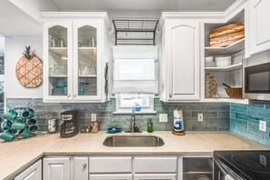 House, Multiple Beds, Patio (Blue Fin House) | Private kitchen | Coffee/tea maker, dining tables - Blue Fin House- Pet Friendly & Boardwalk to the Beach! (Port Aransas)