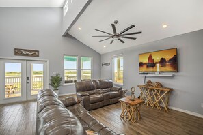 House, Multiple Beds, Patio, Ocean View (La Sirena) | Living area | TV - La Sirena - Overlooking Nature Preserve (Port Aransas)