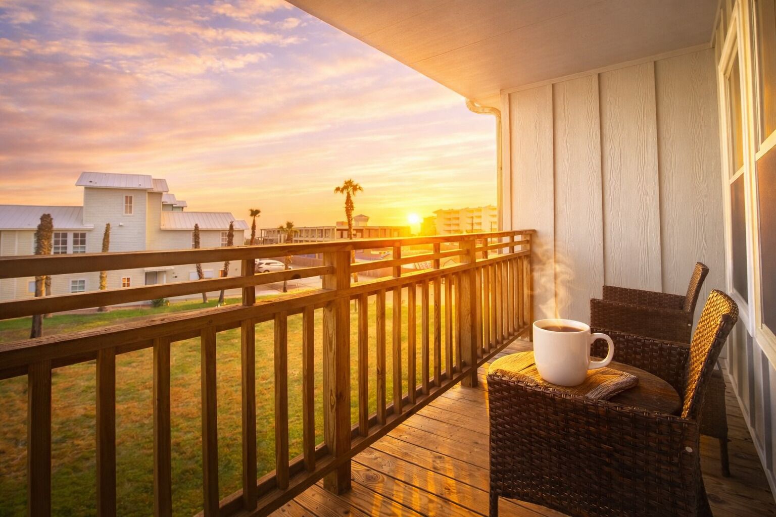 Leilighet, 1 kingsize-seng med sovesofa, terrasse, bassengutsikt (Sunrise Villas 208) | Terrasse/patio