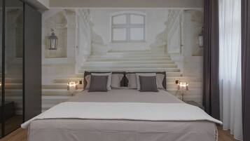 Suite de lujo, 2 habitaciones | Sábanas de algodón egipcio, ropa de cama de alta calidad y edredón