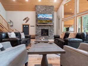 Smart TV, fireplace, video games, DVD player