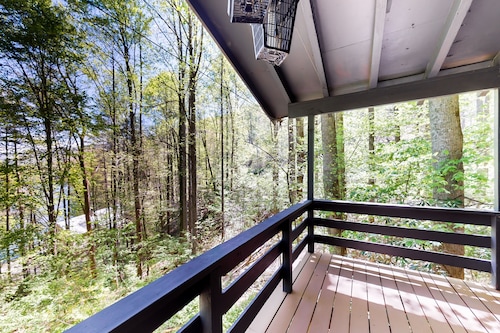 Mountainside escape with Nantahala Lake views & serene deck - dog-friendly