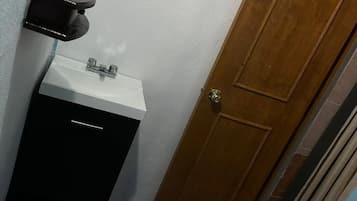Hair dryer, bidet, towels, soap