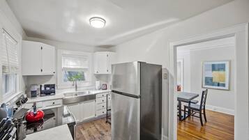 Microwave, stovetop, toaster, cookware/dishes/utensils