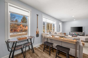 Smart TV, video games, DVD player, foosball