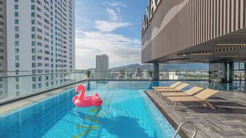 Indoor pool, open 6:30 AM to 8:00 PM, pool umbrellas, sun loungers