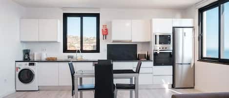 Fridge, microwave, oven, dishwasher