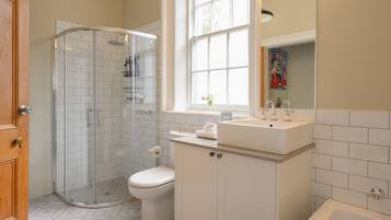 Eco-friendly toiletries, hair dryer, towels