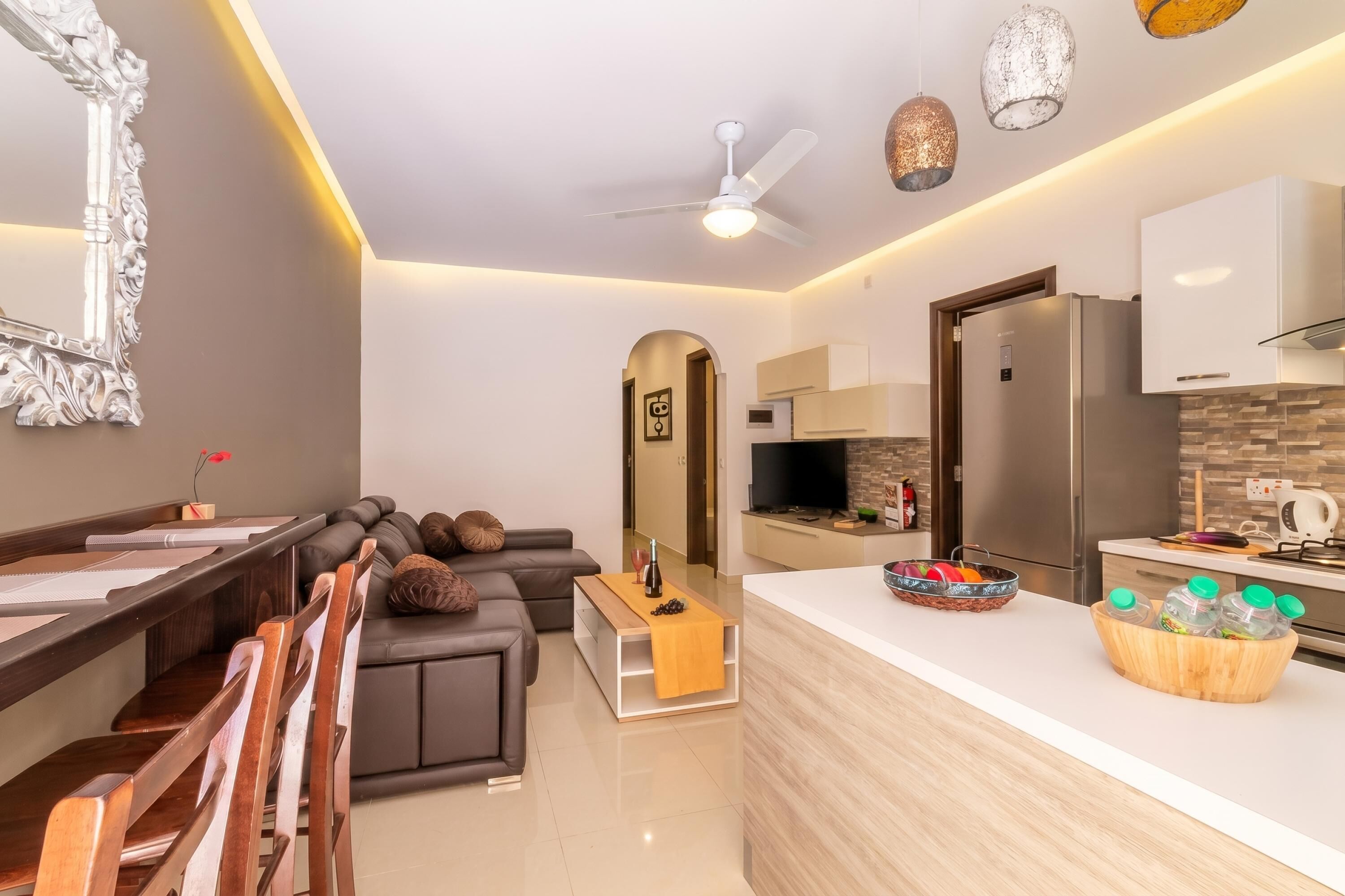 Family Apartment, Multiple Bedrooms (Maisonnette & Pool Ta'Cenc Sannat) | Living area | 21-inch TV with digital channels