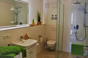 Ducha, secador de pelo, toallas