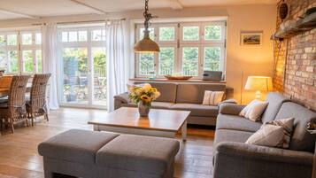 Smart TV, fireplace, DVD player, books