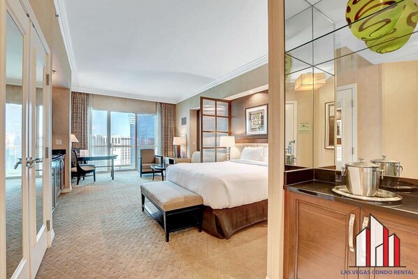 Desk, iron/ironing board, WiFi, bed sheets - MGM Signature-38-617 Top floor F1 View Balcony (Las Vegas)