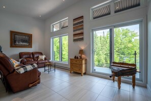 TV, lareira, livros, escritórios