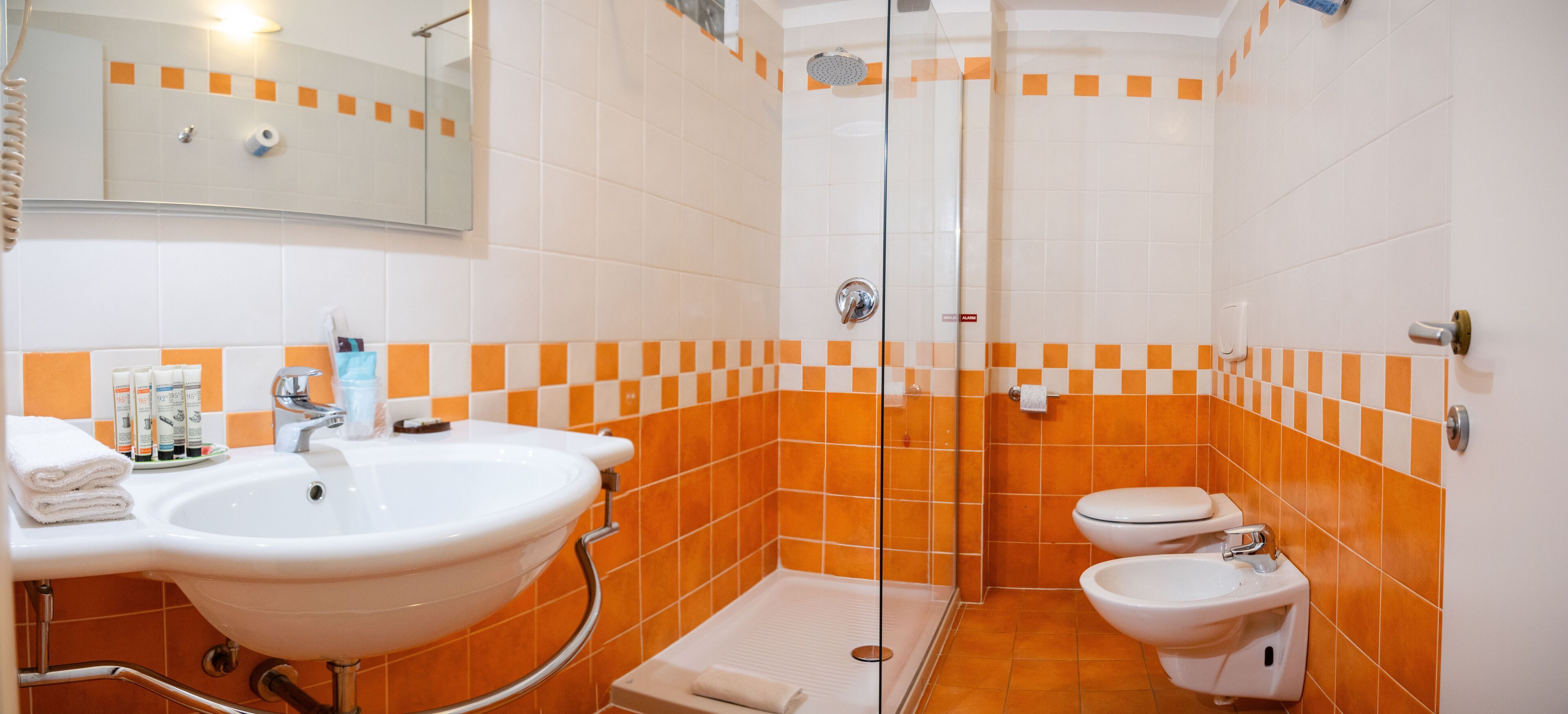 Un baño con lavabo, inodoro y ducha.