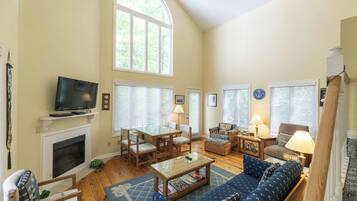 Télévision, cheminée, lecteur de DVD